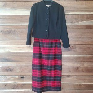 Pendleton Black Blazer with Red Plaid Skirt